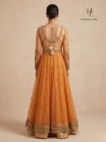 Mahgul warm saffron-gold hue Anarkali with lehnga - Image 5