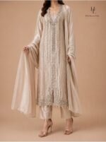 Champagne gold tissue ensemble by designer Bisma Amir - Image 2