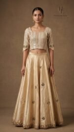 Chikankari champagne-gold lehenga
