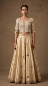 Chikankari champagne-gold lehenga