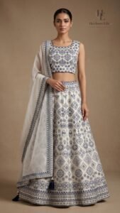 Indigo blue ensemble with traditional motifs inspired by timeless block-print artistry