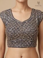 Elegant blue lehnga choli with detailed embroidery on the blouse