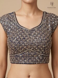 Elegant blue lehnga choli with detailed embroidery on the blouse