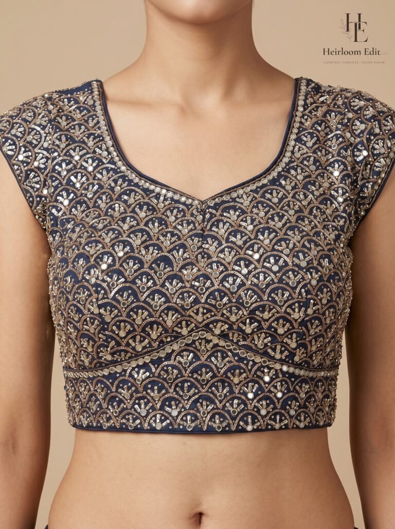 Elegant blue lehnga choli with detailed embroidery on the blouse